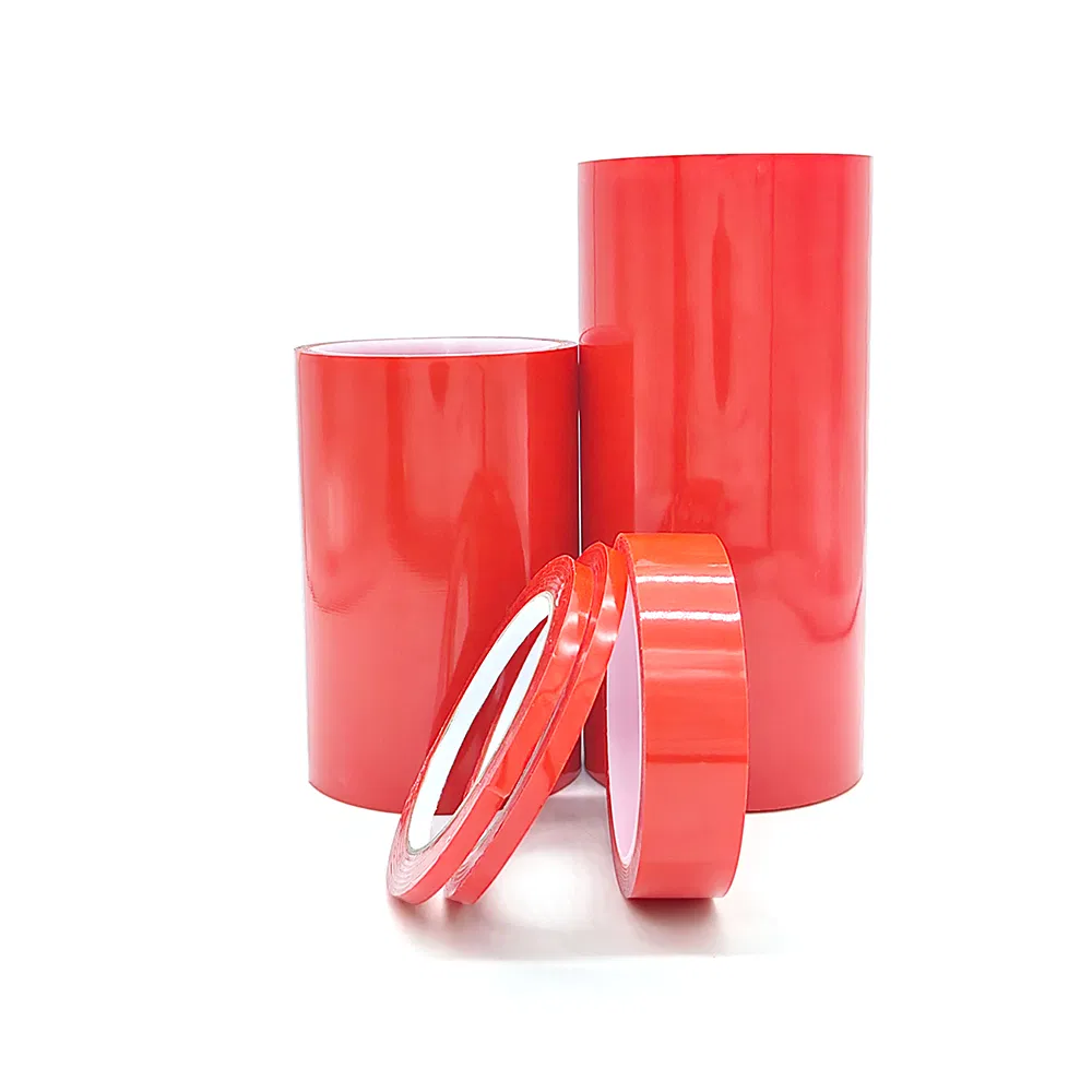 Red Liner Clear Polyester Film Strong Acrylic Adhesive Double Sided Tape