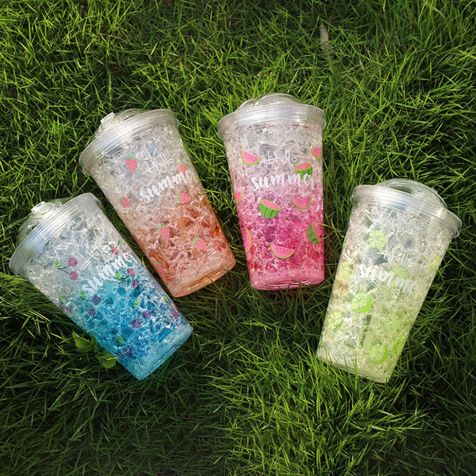 Летняя пластиковая кружка с крышкой и трубочкой