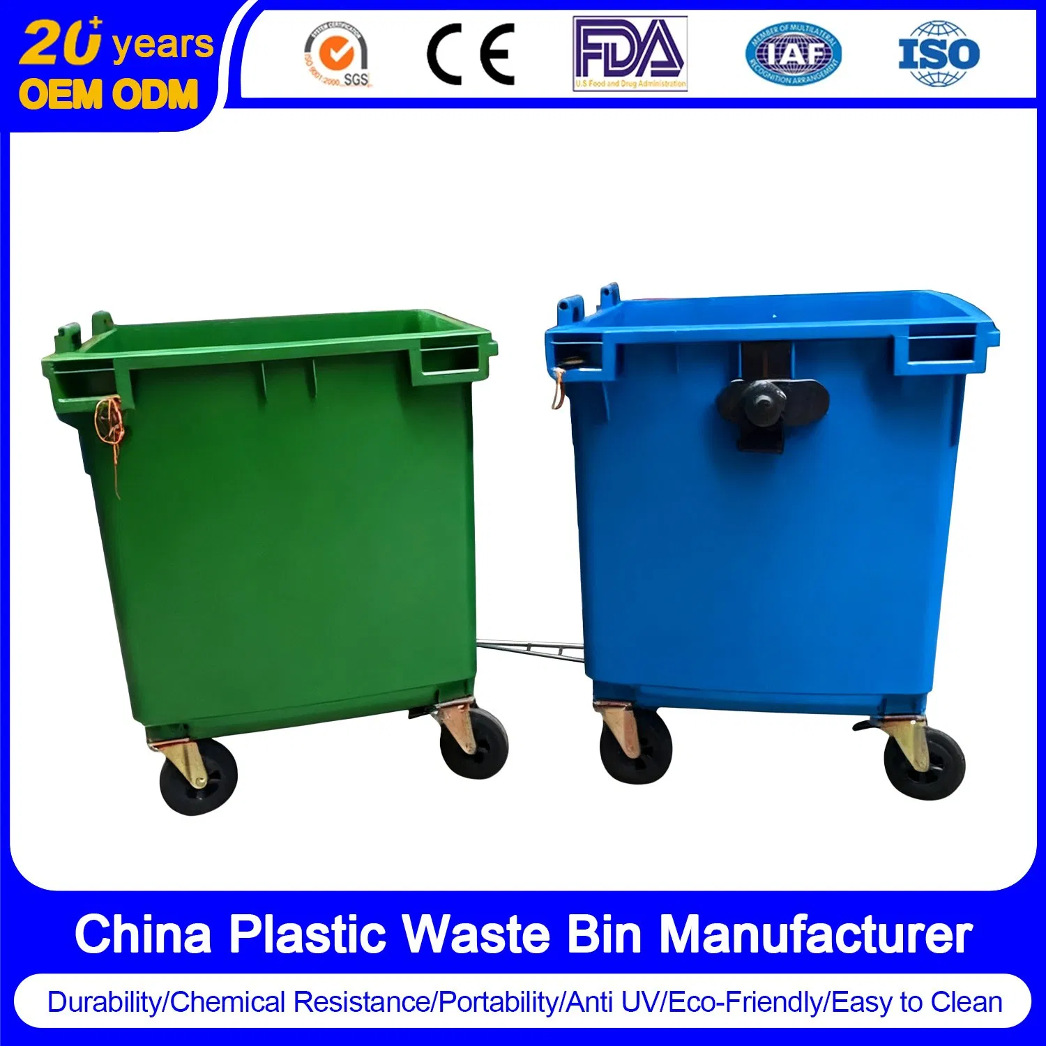 Public Food Commercial Use Heavy Duty Large Capacity Classification Laboratories Restaurant Gym Hotels 660 1100L Wheelie Bin with Chain