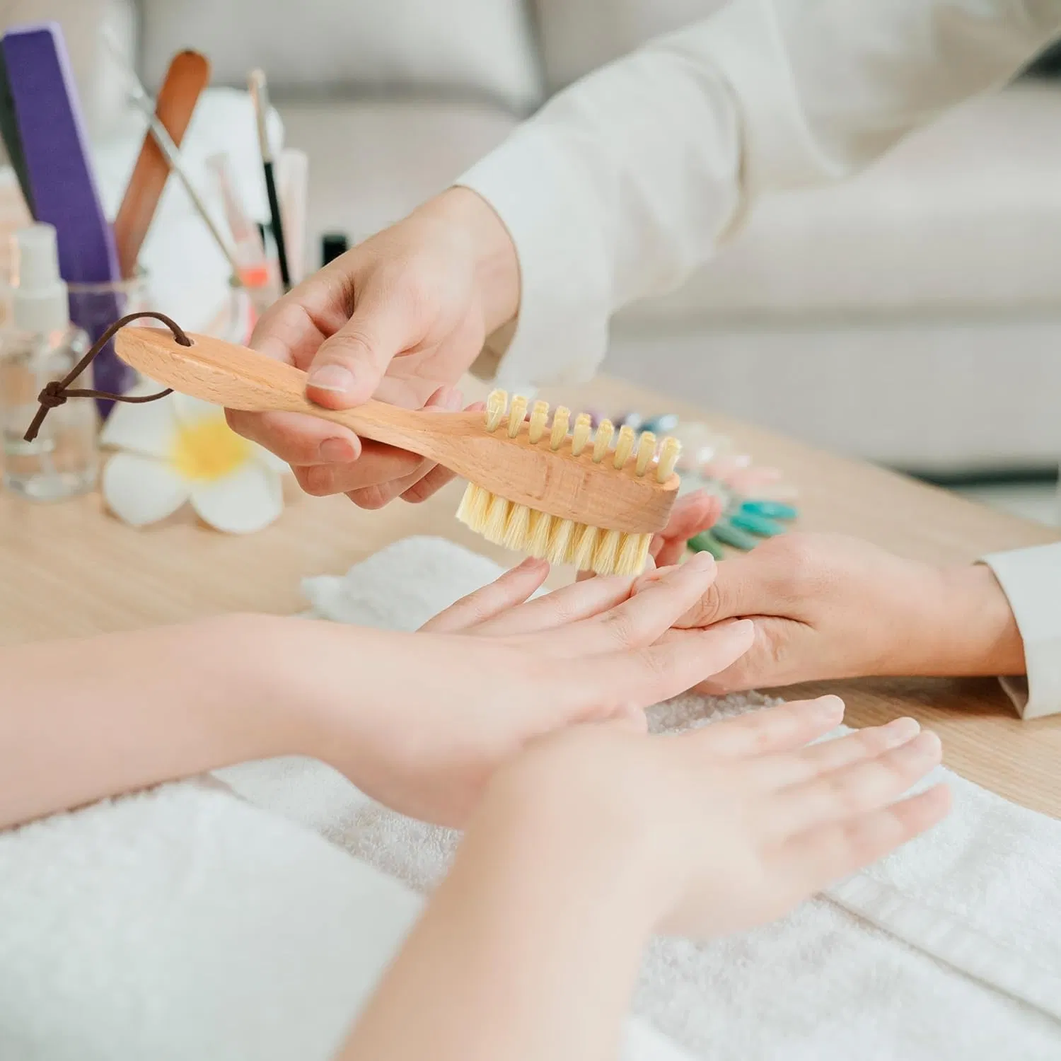 Nail Brush, Pure Boar Bristles, Natural Wood Handle, Nail Cleaning Brush