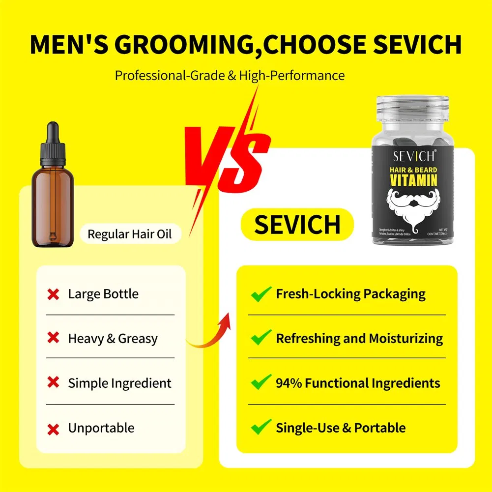 Men's Hair & Beard Capsule Anti Dry Broken Hair Repairing Vitamin Capsule for Male
