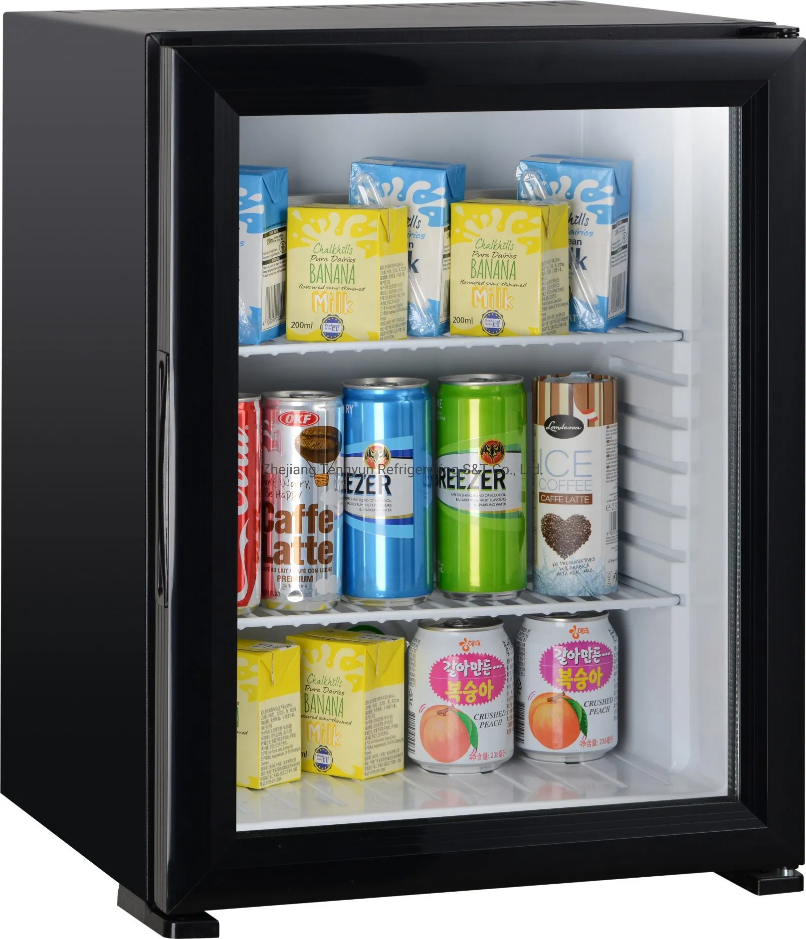Black Color Glass Door No Compression Absorption Mini Bar Fridge for Beverage with European Plug