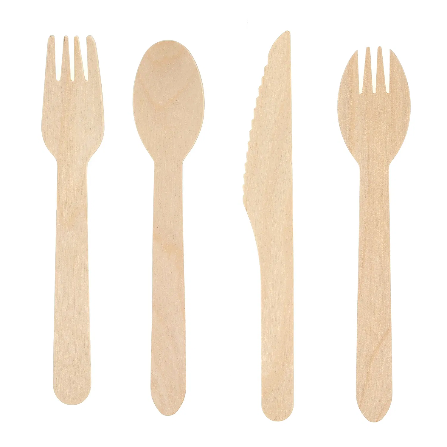 Compostable Disposable Spoon Fork 105mm/140mm/160mm Biodegradable Paper Bag Birch Wooden Spork with Customized Logo Printing for Desserts & Parties