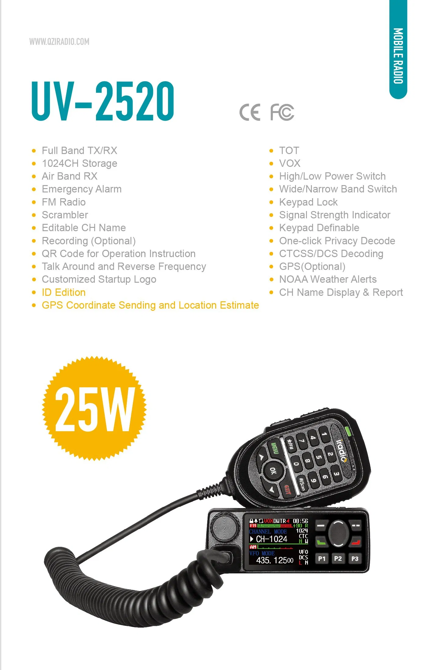 High Power Air Band Receiver UV-2520 Two Way Radio with Noaa Alerts