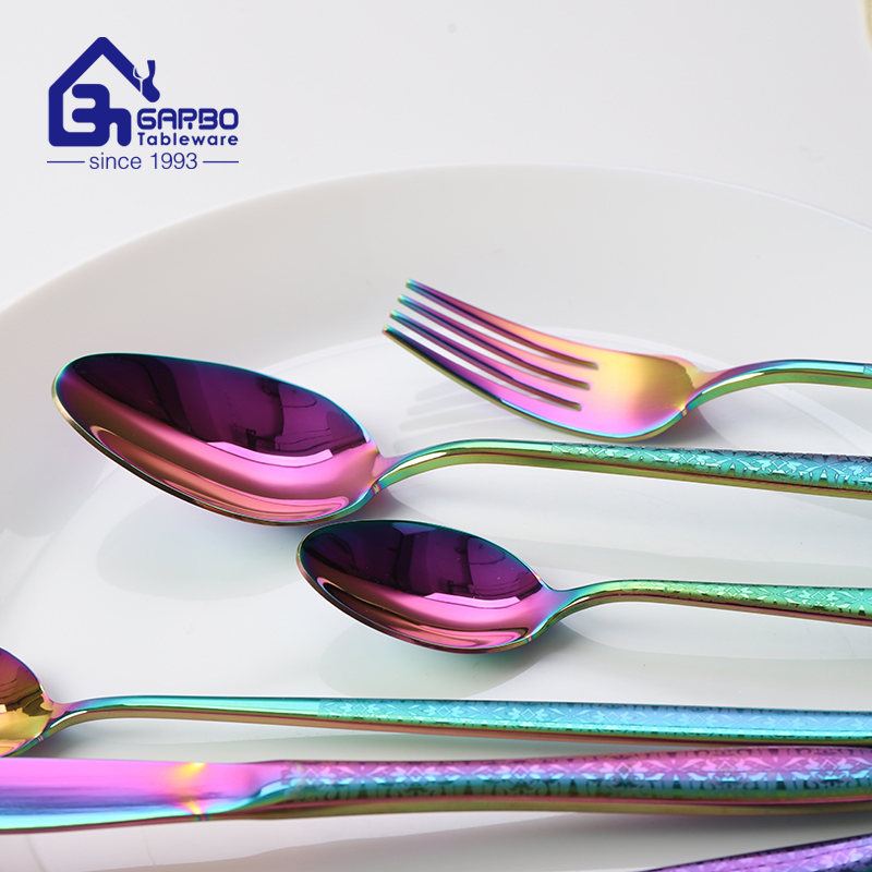 Arabic Style Titanium Colorful Dinner Fork Stainless Steel Fork Set Laser Logo