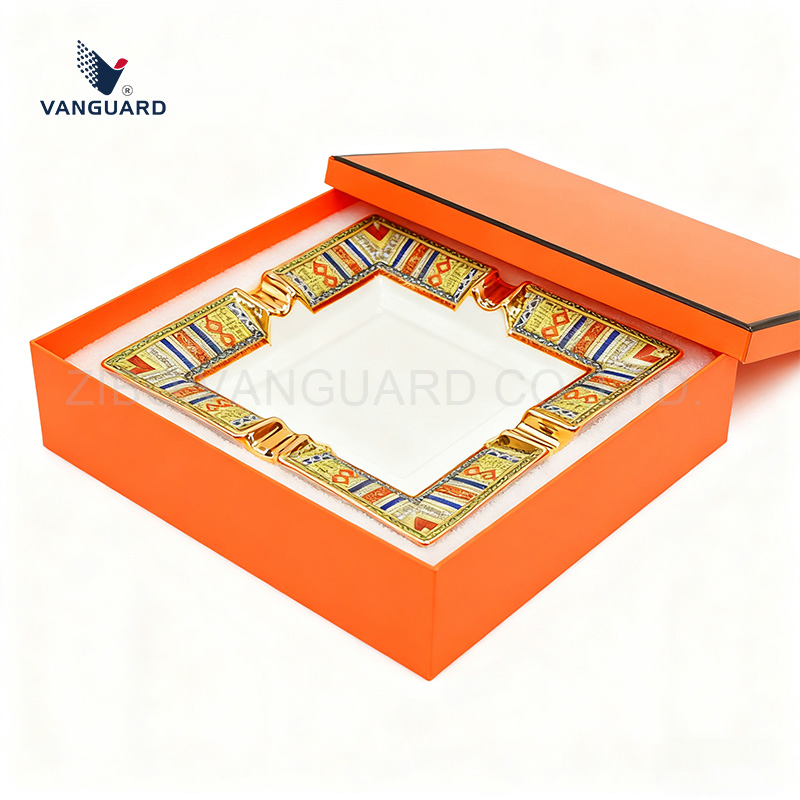 Luxury Porcelain Square Ashtray Custom Logo Ceramic Cigarette Ashtray for Art Collection