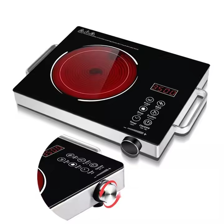 Electric Single Infrared Burner Ceramic Glass Hot Plate Cooktop with Stainless Steel Base