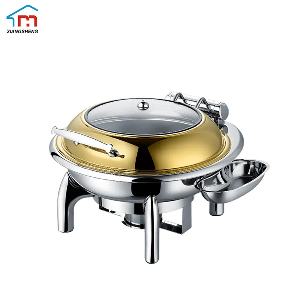 Xiangsheng Gold Stainless Steel Chafing Dishes with Top Glass Lid Buffet Ware