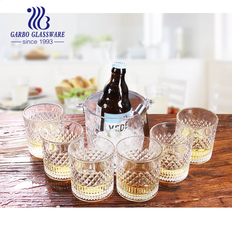 1000ml High Quality Garbo New Glass Ice Bucket with Engraved Pattern