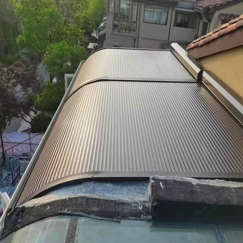 Factory-Made Aluminum Alloy Roll-up Sunshade Privacy Shading Curtain Folding Canopy with Remote Control