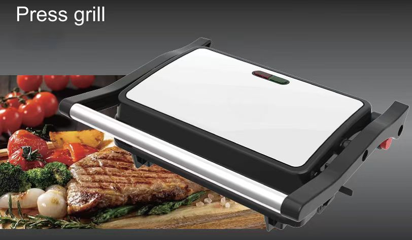 Stainless Steel Panini Maker - 750 Watt 2-Slice Press Grill with Indicator Lights Opens 180 Degrees Double Sided Heating Non-Stick Cooking
