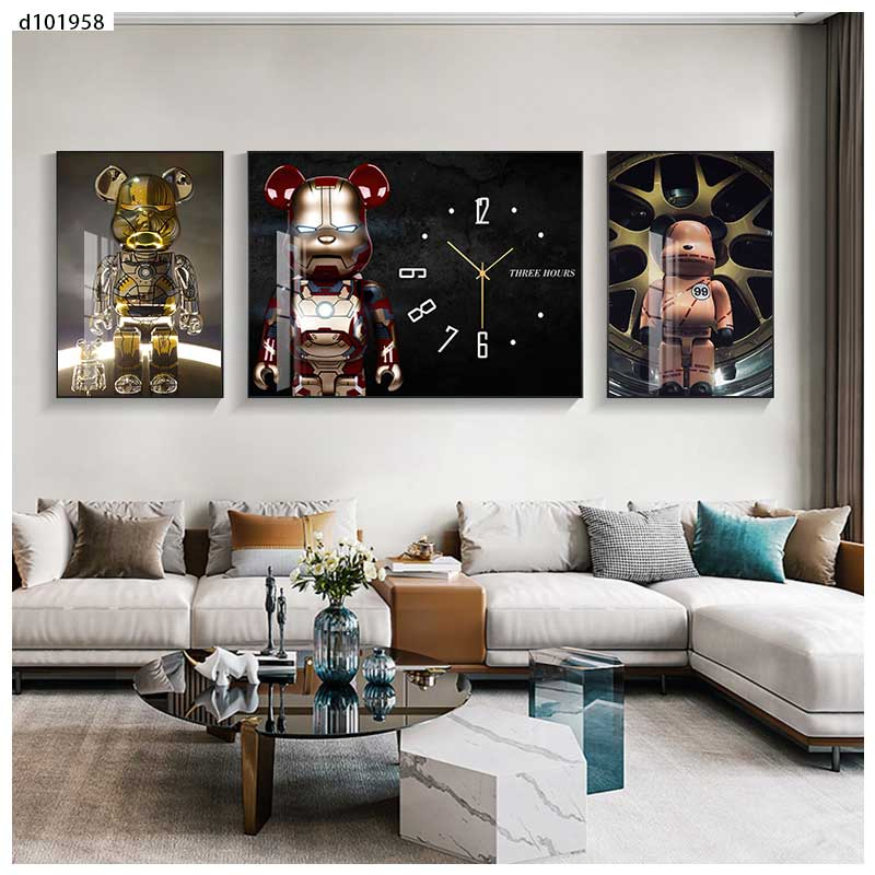 3 Pieces Set Crystal Porcelain Wall Art Painting Clock for Wall Decoration