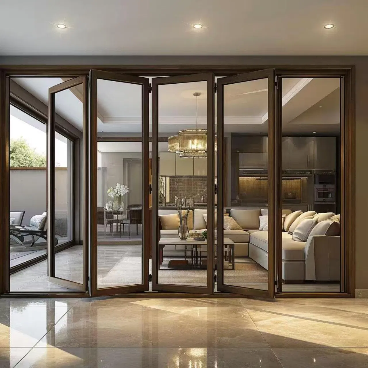 20. Customized Size Aluminium Aluminum Sliding Exterior Curved Folding Glass Door Clear Glass for Shop Entrance