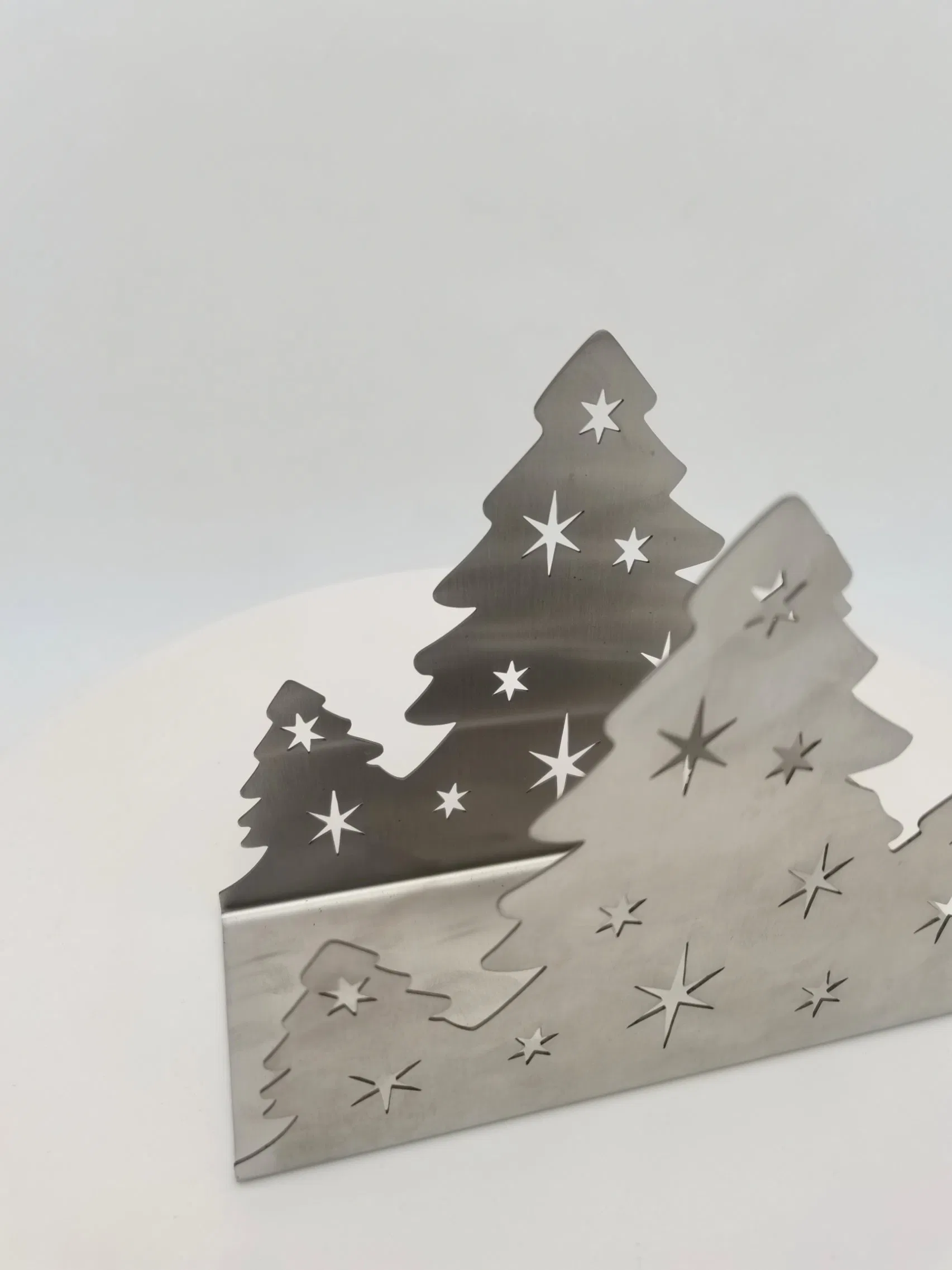 Custom Hollow Xmas Christmas Tree Restaurant Metal Tinplate Tissue Box Napkin Holder