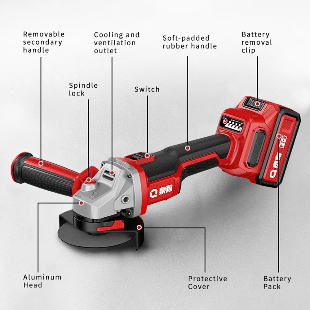 Qy-9115 20V 4.0A Cordless Portable Lithium Battery Brushless 3-Level Adjustable Angle Grinder