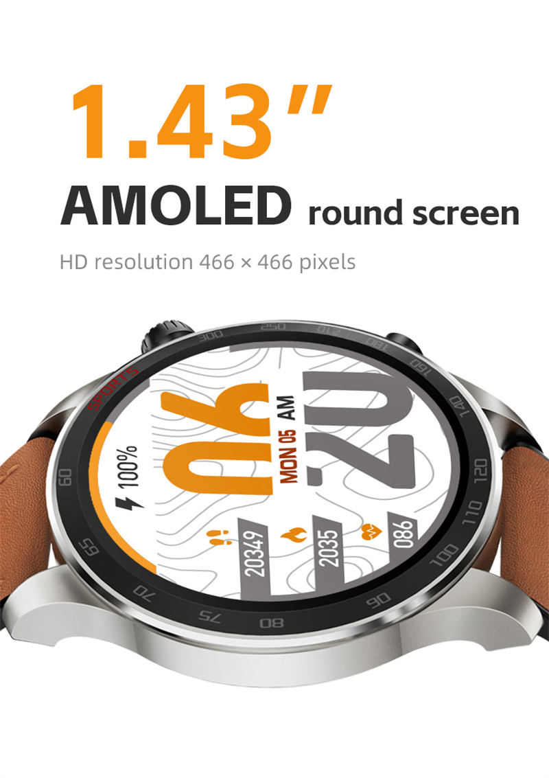 Умные часы AM100 Metal: 1.45" AMOLED, титан, 128МБ