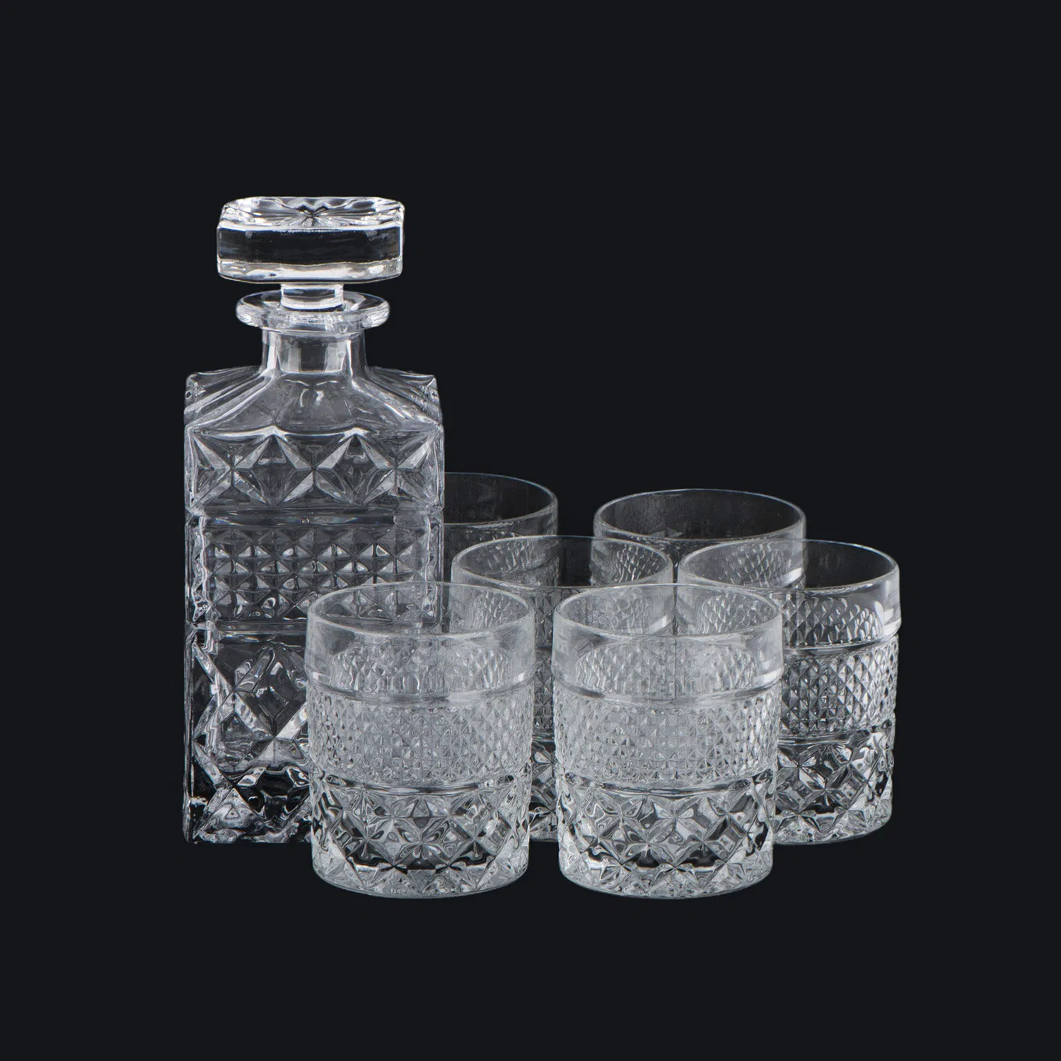 Contemporary Square Transparent Glass Wine Bottle with Glass Cup Set