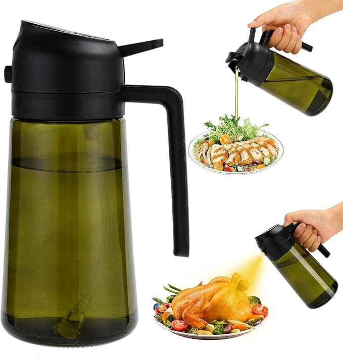 Multifunctional 2-in-1 Oil Sprayer & Dispenser 470ml Olive Oil Sprayer Glass Bottle Dispenser