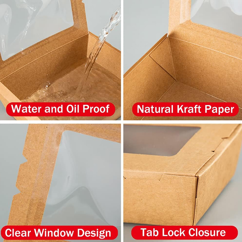 Kraft Paper Take-out Box with Window for Fast Food Shops
