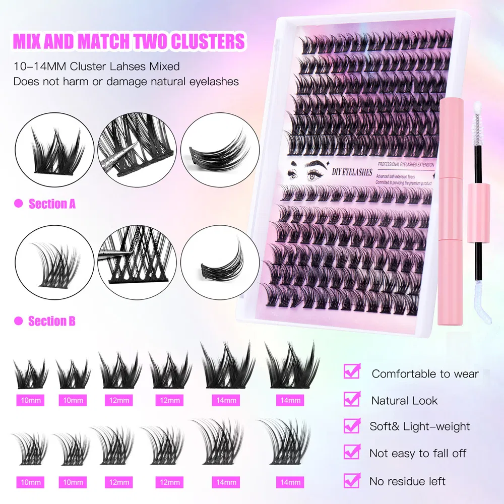 Private Label Cheap Fake Eyelashes Best Pre Cut Segment False Lashes DIY Faux Eyelash Extensions Kit