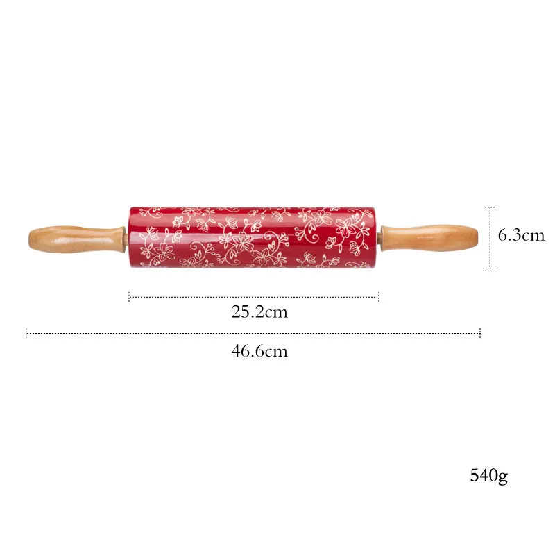 Flower Print Ceramic Baking Tool with Classic Wooden Handle Design