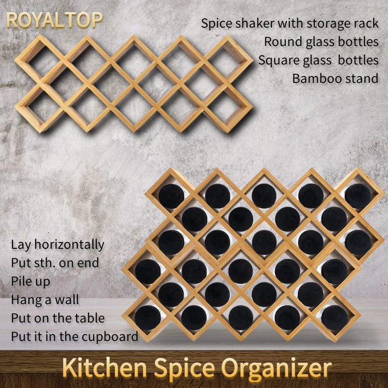 Бамбуковая полка для специй на 4 яруса со стеклянными баночками