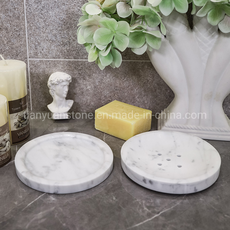 Home Bathroom Accessories Square Shape White Marble Made Soap Dish