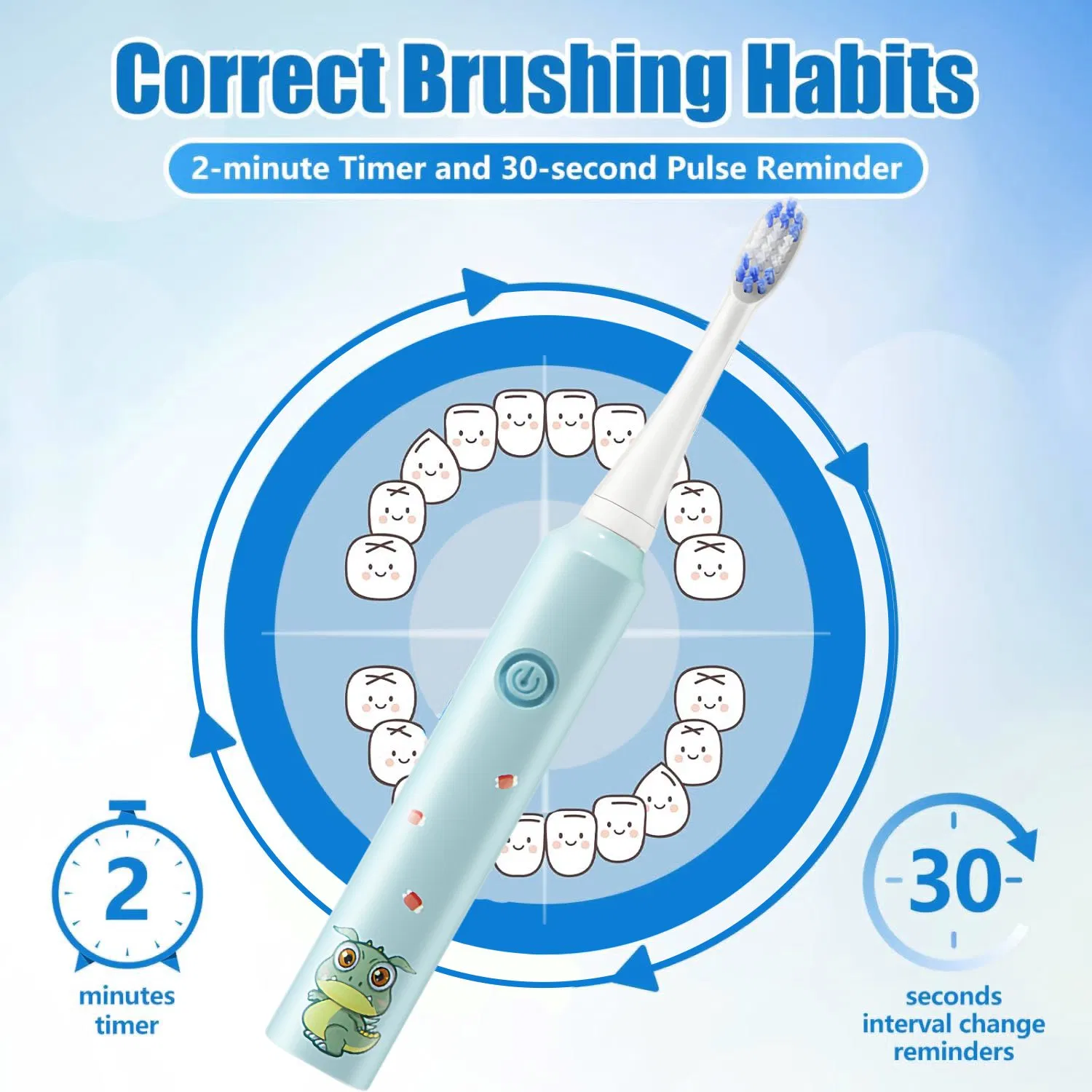 Children/Kids Smart Waterproof Soft Bristle Battery Powered Electric Toothbrush