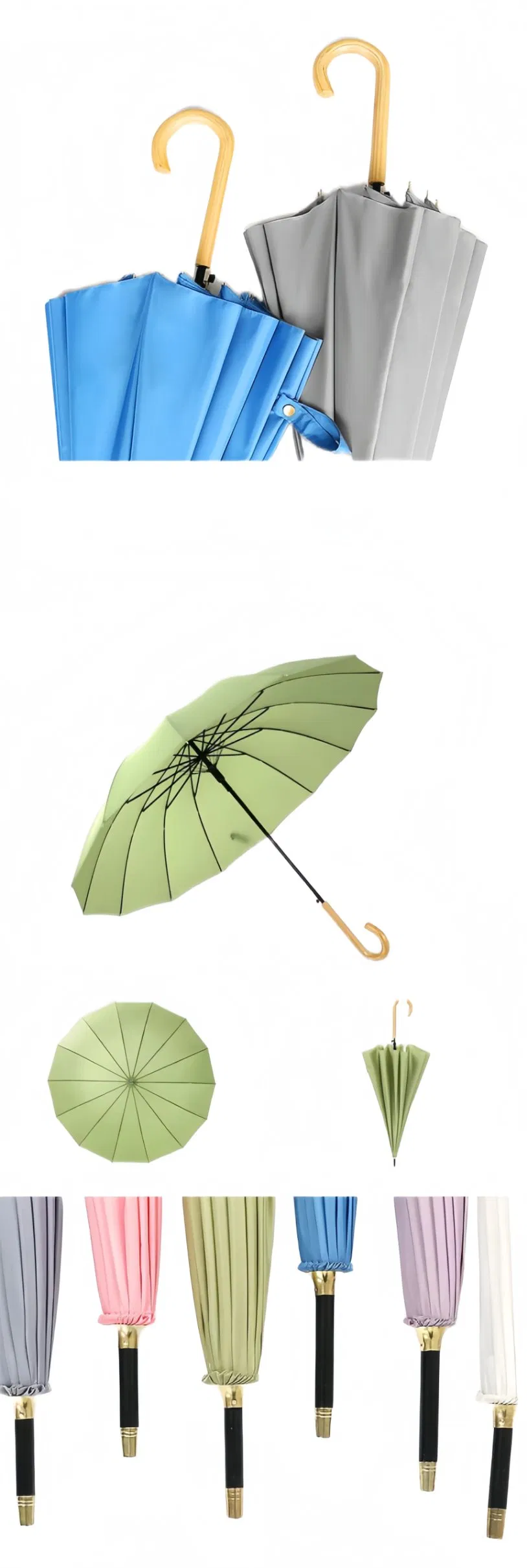 New Design Business Advertising UV Windproof Manual Wooden Handle Golf Straight Umbrella