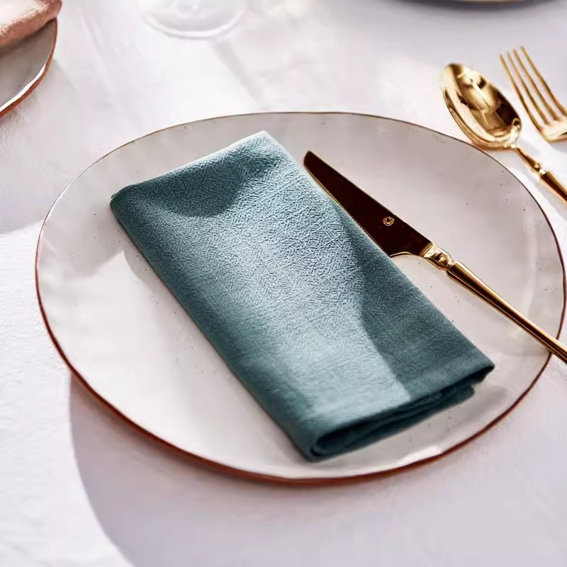 Solid Linen Cotton Kitchen Towel with Hook Party Dinner Napkins Tea Towel