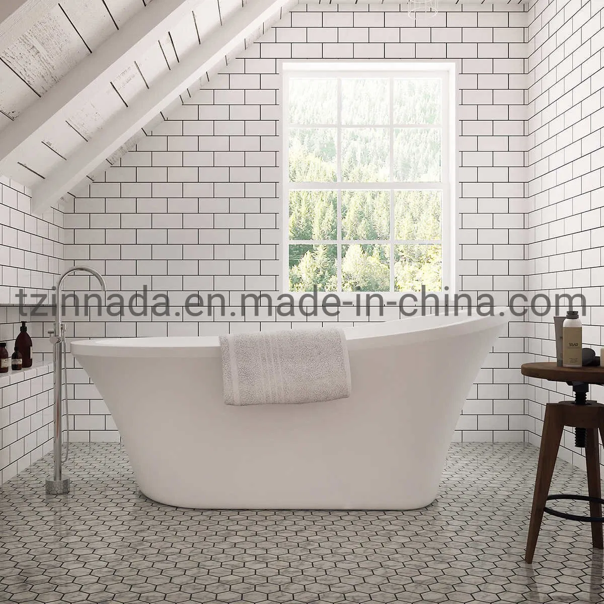 Polished SUS304 Modern Design Free Standing Bathtub Faucet Bathroom Tub Faucet (NA020)