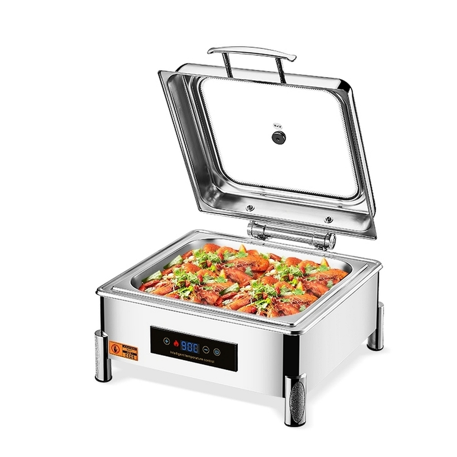Space-Efficient Feet Large Glass Dry Heat Square Food Warmer Buffet Bar Stove