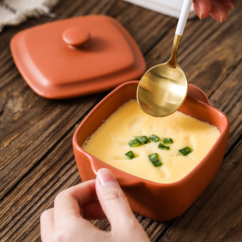 Household Children Bowl Ceramic Anti-Scald Double Ear Microwave Soup Bowl with Lid