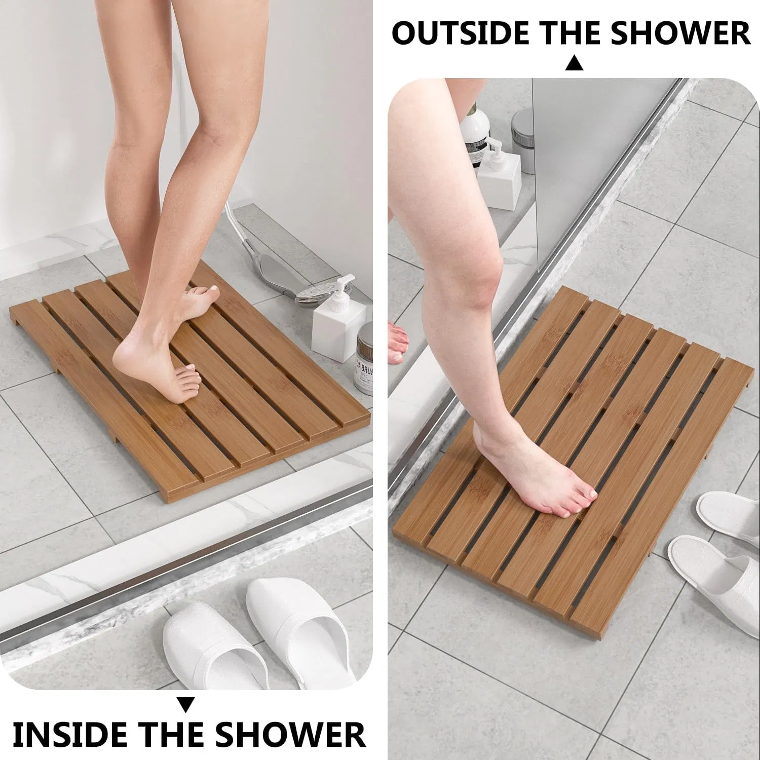 Bamboo Walnut-Colored Shower Mat Bath Mat for Household Use
