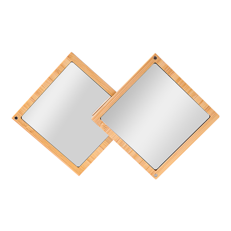 Small Mini Pocket Wood Hand Held Compact Makep Makeup Cosmetic Mirror Bamboo Solid Wood Little Make up Mirror for Crafting GIF