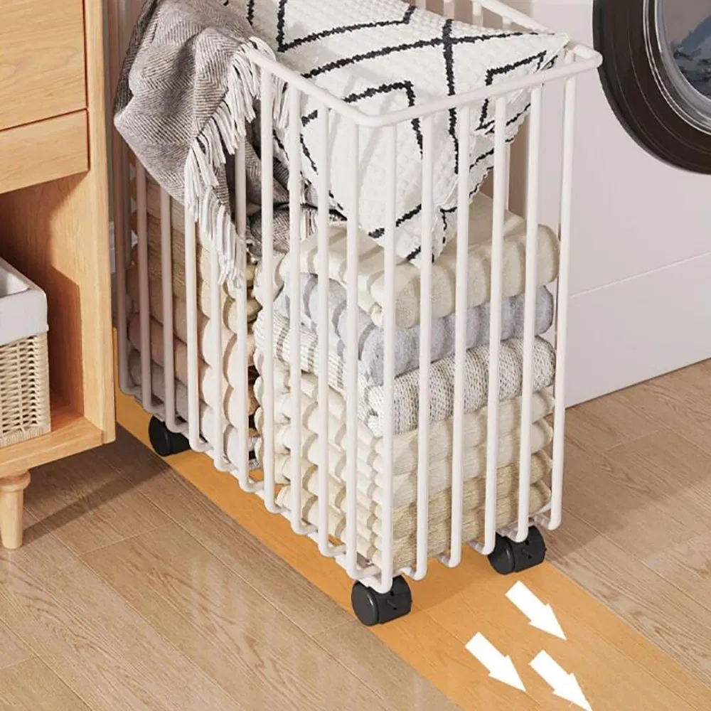 Metal Laundry Hamper with 4 Wheels Rolling Washing Basket for Clothes Mi25606