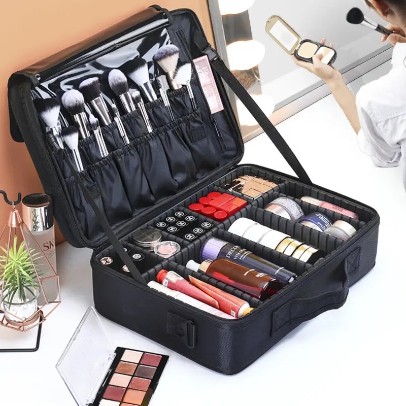 Portable Female Large Capacity Travel Tote Cosmetic Storage Bag with LED Mirror