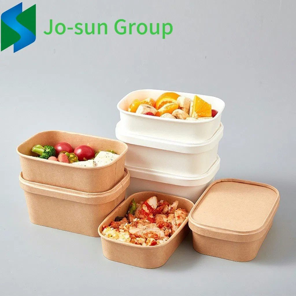 Jo-Sun in Stock Disposable Brown Rectangle Takeaway Take Away Kraft Paper Salad Bowl with Lid