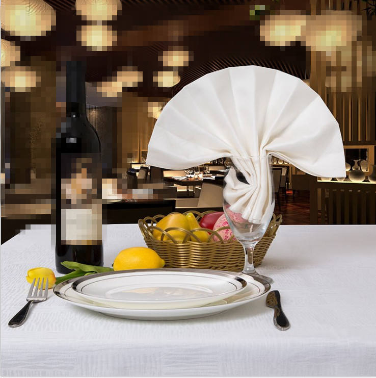 Durable Plain Dyed Hotel Restaurant Tables Linen Restaurant Customized Size Satin Band Napkin Cloth White 100%Cotton Woven OEM Fabric