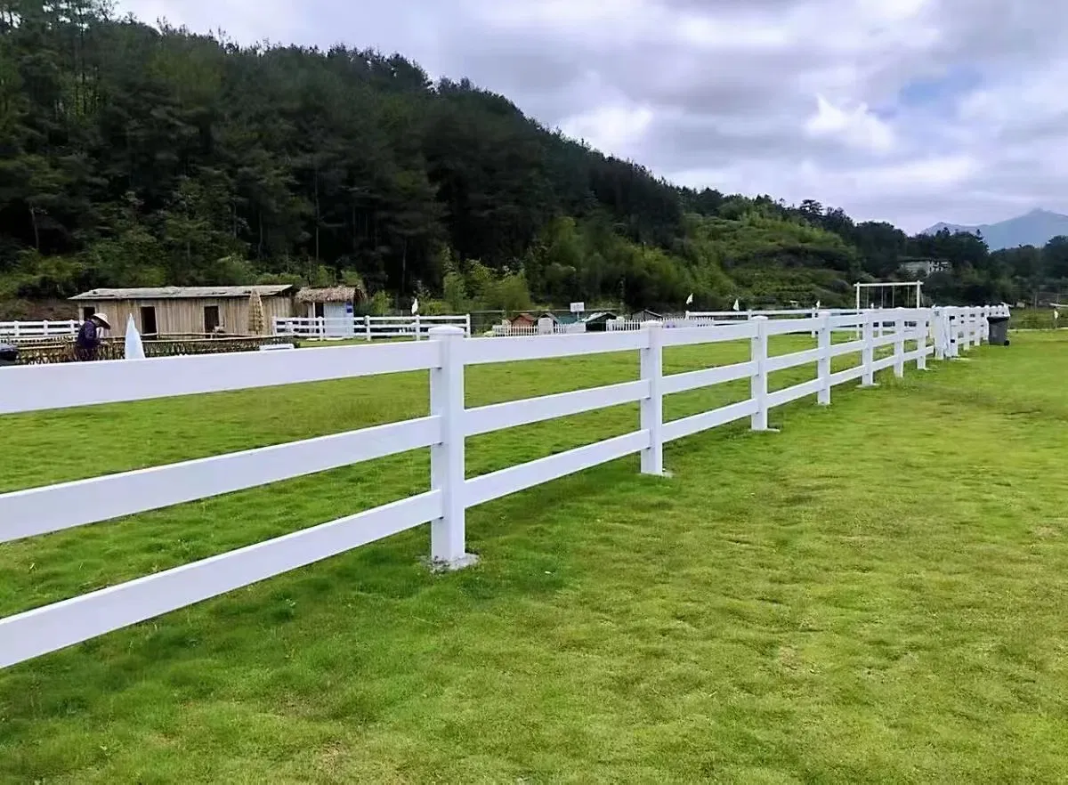 Hsj 6FT 8FT White Vinyl Fence Panels PVC Farm Fence White 3 Rail Plastic Vinyl PVC Horse Fence 2 Rails 3 Rails Easy Assemble DIY PVC Ranch Rail Fence