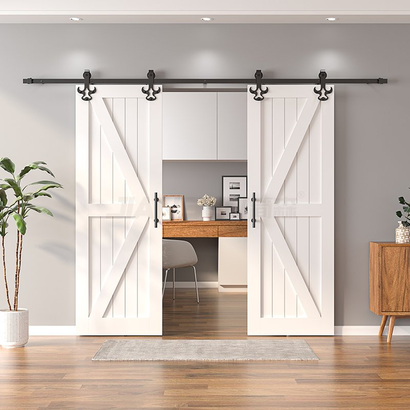 Heavy-Duty Modern Design Oxhorn Rail Carbon Steel Sliding Barn Door Hardware Kit Black Wood Track System for Home Hotel and Office