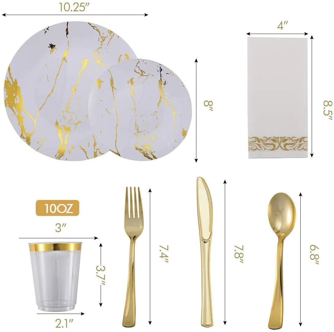 Huiran Party Tableware Disposable Plastic Cups Plates Cutlery Set Disposable Tableware Set for Wedding