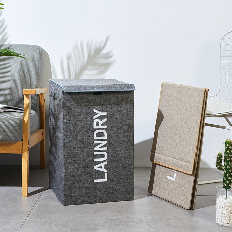Foldable Floor-Standing Laundry Basket with Lid for Bathroom Bedroom