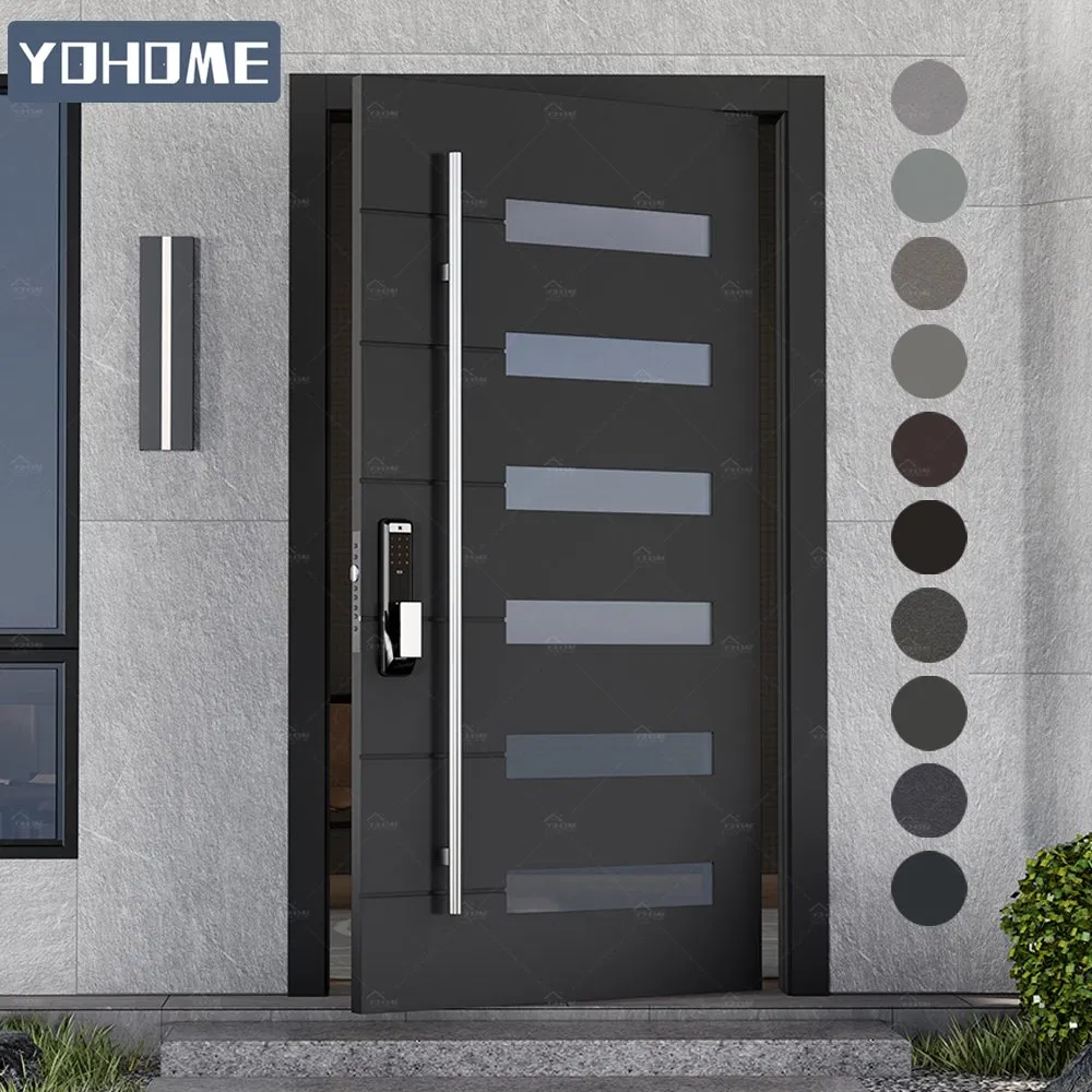 Алюминиевая входная дверь с приватным стеклом в современном стиле