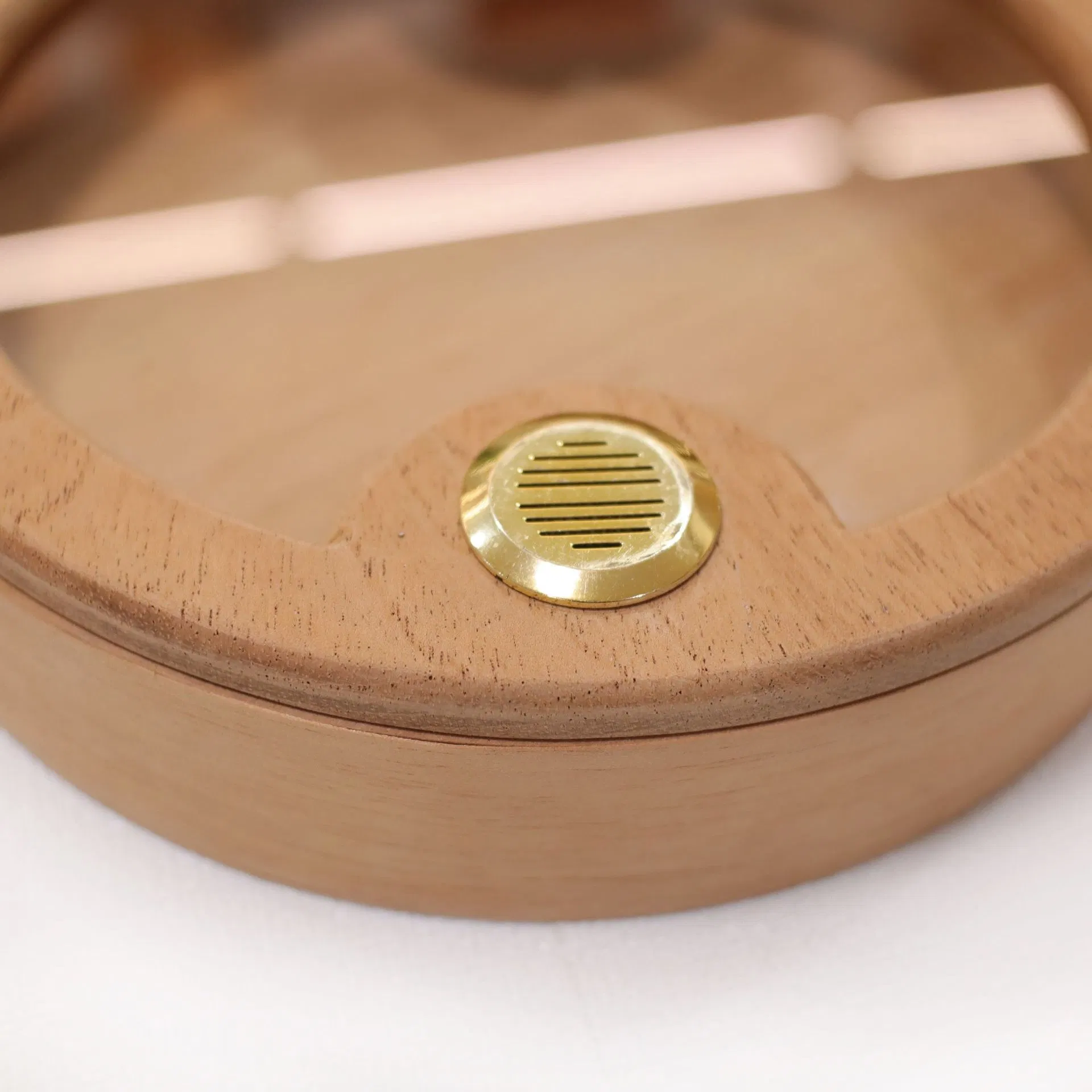 Natural Beech Wood Round Household Cigar Humidor with Glass Window
