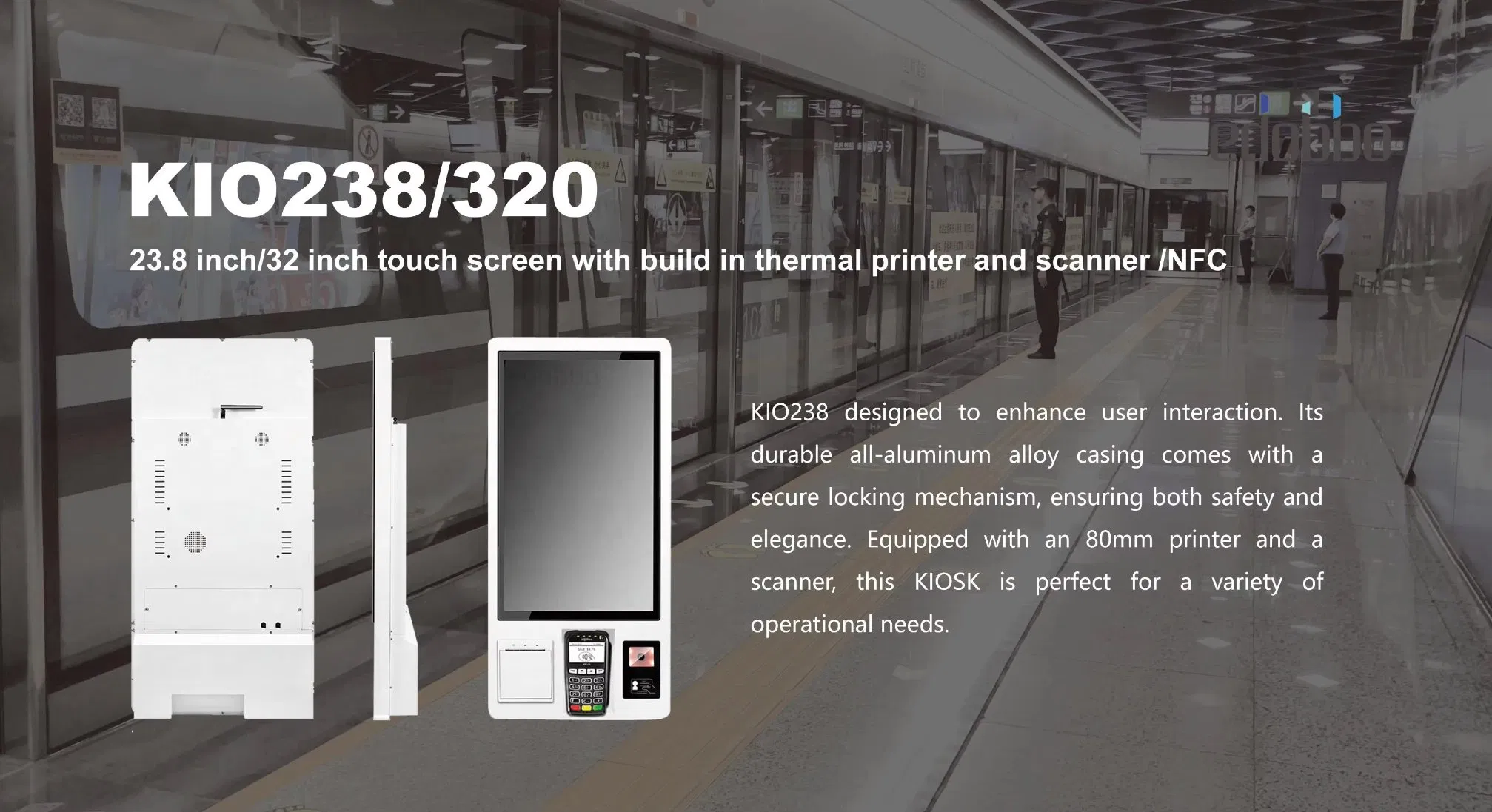 Kio238 Edobbo POS Kiosk 23.8-Inch Self-Service All-in-One POS Machine 2D Scanner and Thermal Printing