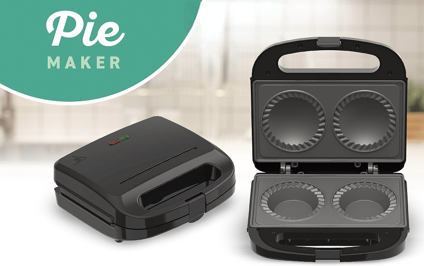 Quick Mini Pie & Quiche Maker- Baker Cooks 2 Small Pies or Quiches in Minutes- Non-Stick Cooker W Dough Cutting Circle for Easy Measurement & Filling