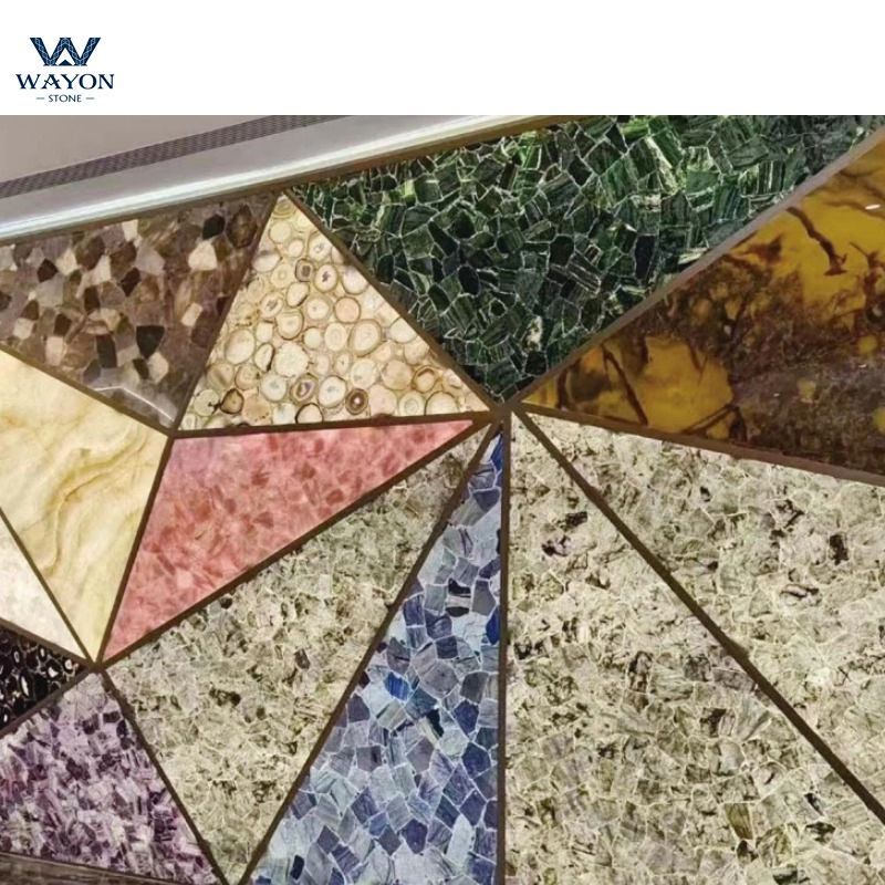 Wayon Semi Precious Stone Board/Crystal/Agate High Gloss and Transparency Luxurious Background Wall