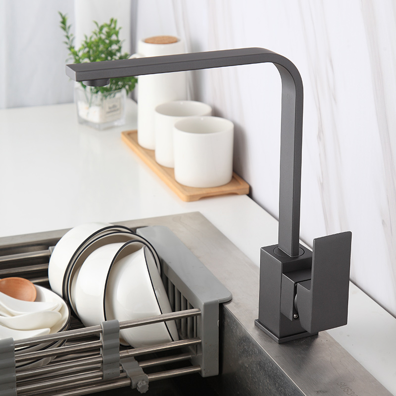 Kitchen Sink Sink Hot and Cold Water Faucet Copper Black Kitchen Faucet Square