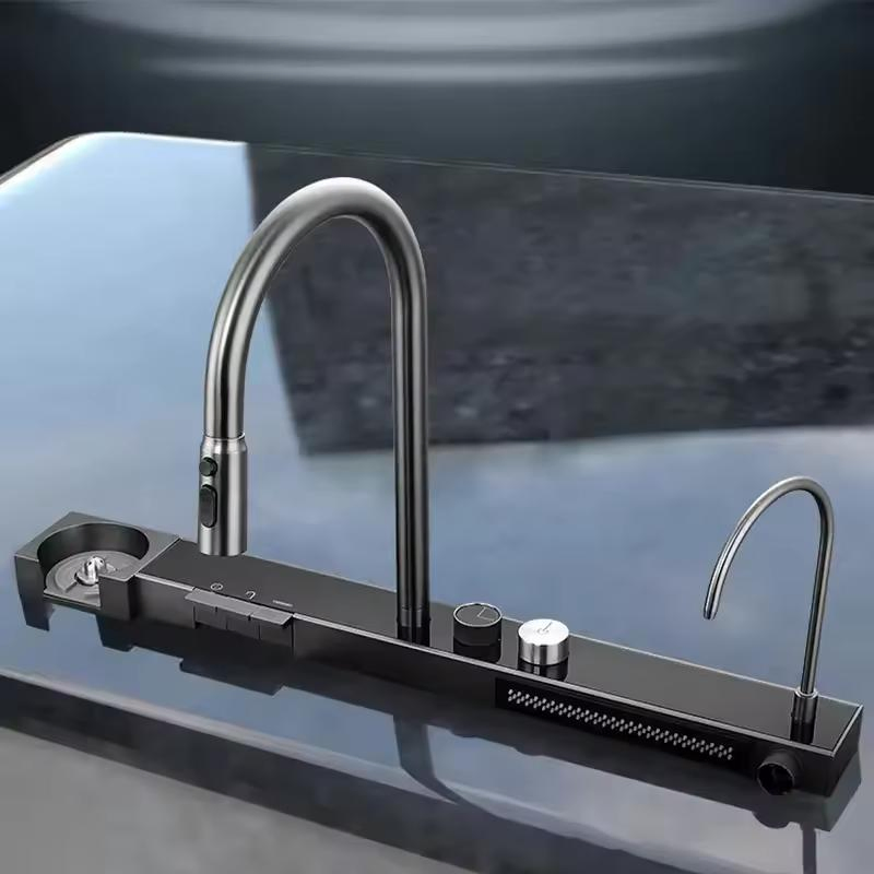 2024 New SUS 304 Handmade Multi Functional Nano Dark Grey Kitchen Sink with Waterfall Faucet